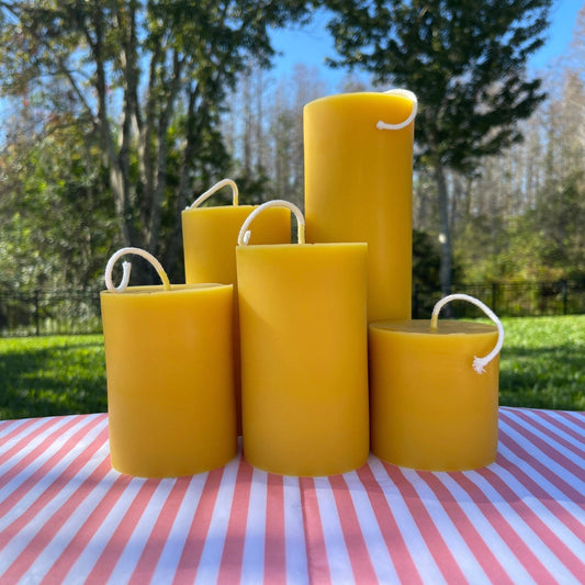 3 Inch Diameter Beeswax Pillar Candles - 5 Sizes Available - Handmade With 100% Pure Beeswax - Yellow & Ivory Beeswax