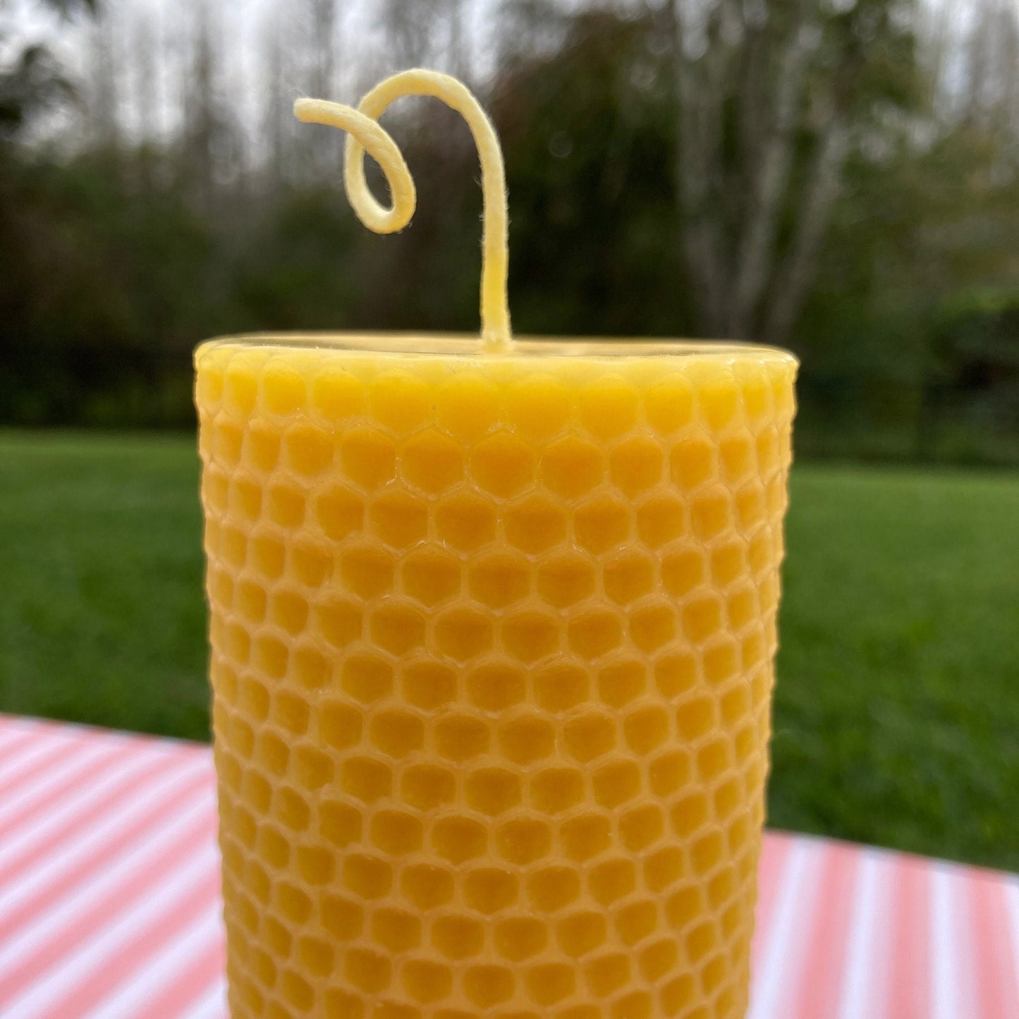 Honeycomb Beeswax Pillar Candle - Handmade With 100% Pure Beeswax - Hexagon Style - Yellow & Ivory Beeswax