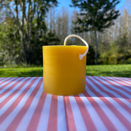 3" x 3" Beeswax Pillar Candle - Handmade by Beekeepers Using 100% Pure Beeswax - Yellow & Ivory Beeswax