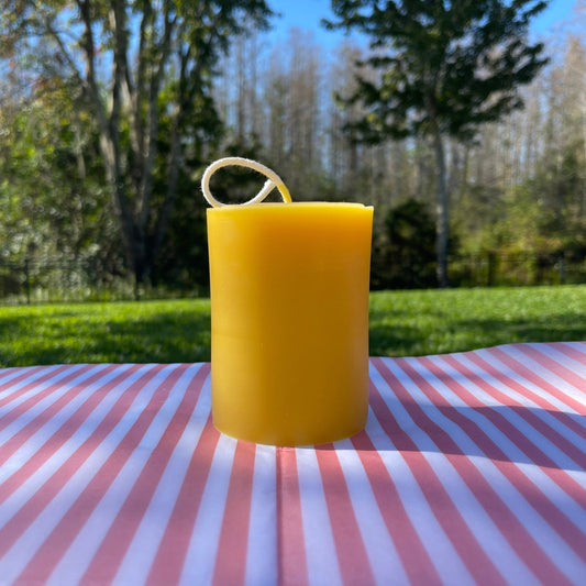 3" x 4" Beeswax Pillar Candle - Handmade by Beekeepers Using 100% Pure Beeswax - Yellow & Ivory White Beeswax