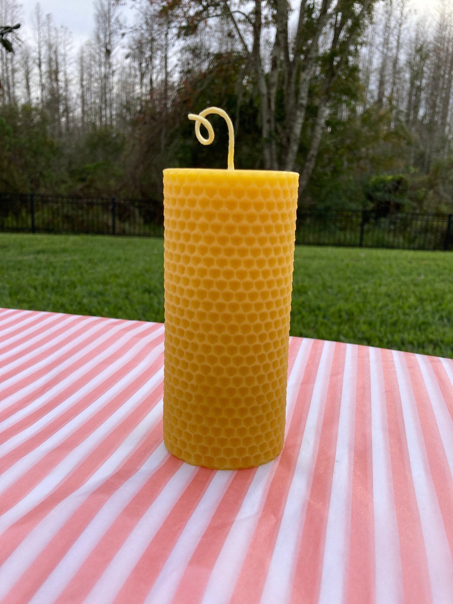 Honeycomb Beeswax Pillar Candle - Handmade With 100% Pure Beeswax - Hexagon Style - Yellow & Ivory Beeswax