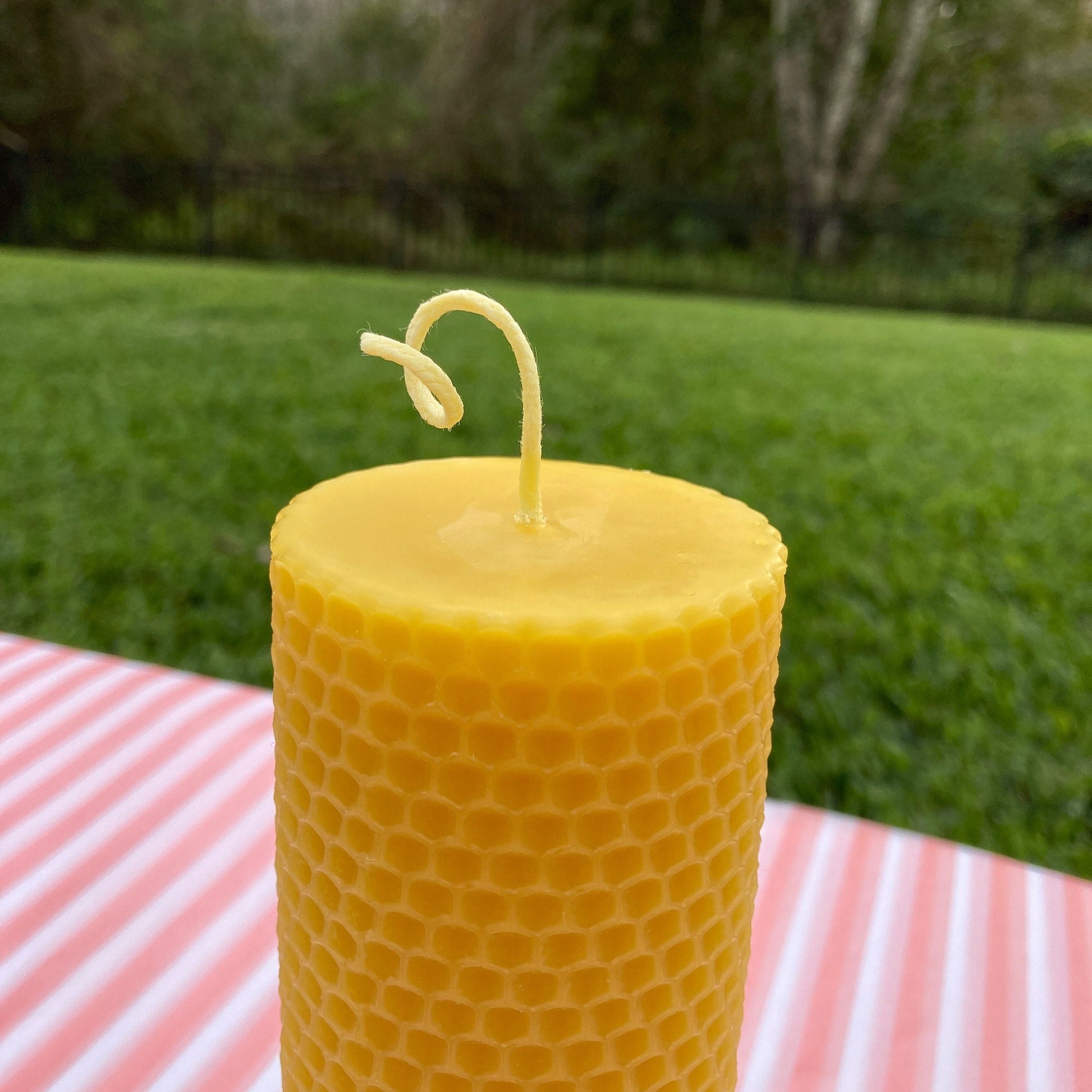 Honeycomb Beeswax Pillar Candle - Handmade With 100% Pure Beeswax - Hexagon Style - Yellow & Ivory Beeswax