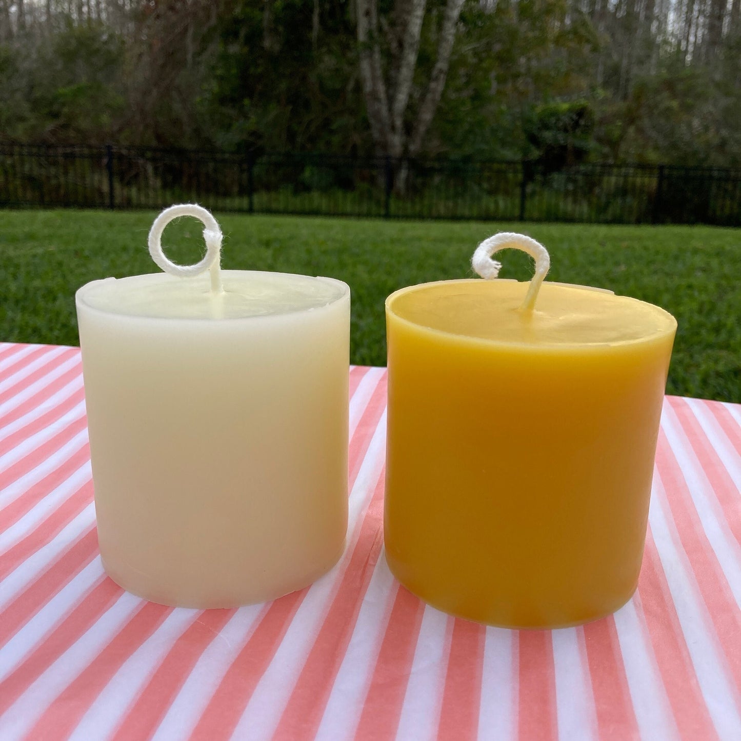 3" x 3" Beeswax Pillar Candle - Handmade by Beekeepers Using 100% Pure Beeswax - Yellow & Ivory Beeswax