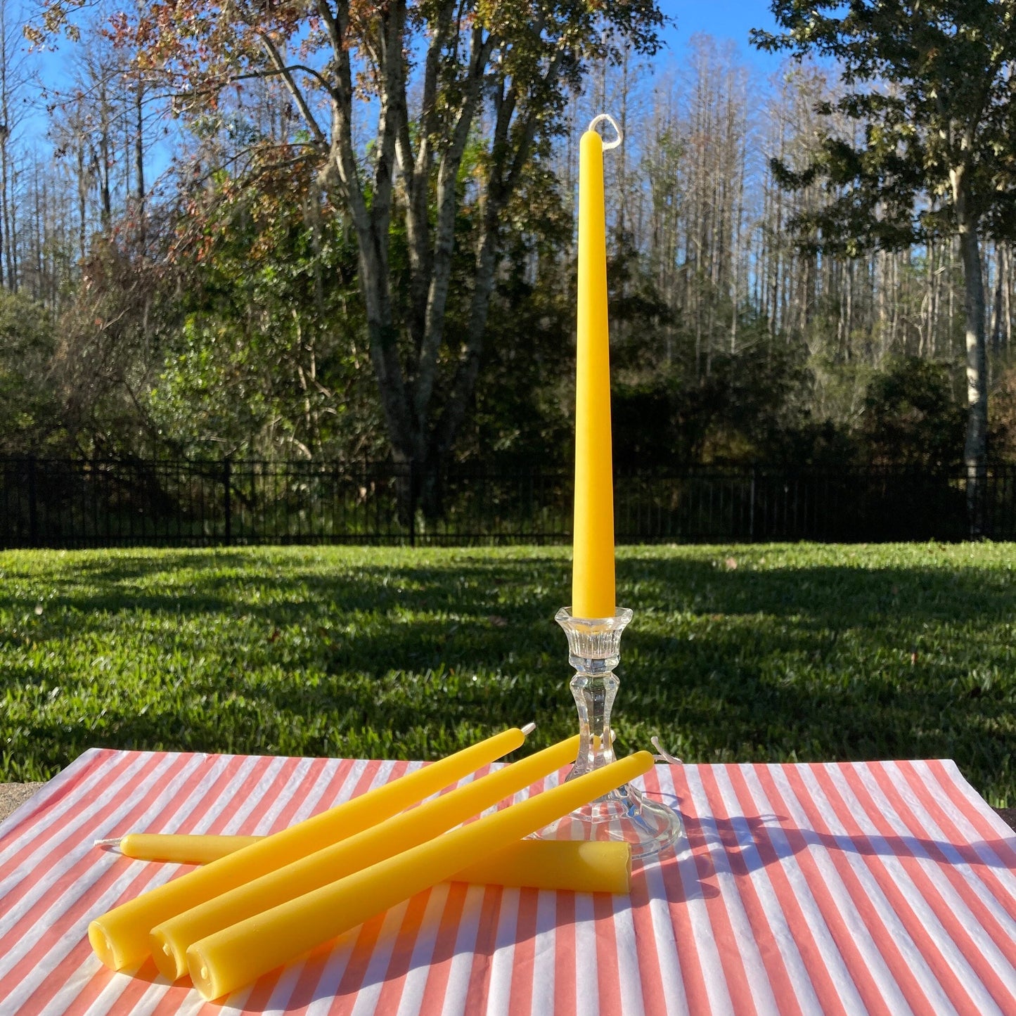 Pure Beeswax Taper Candles - 9.5 Inch Tall - 7/8th Inch Diameter - Yellow, Ivory & Black Beeswax - Hand Dipped Style Taper