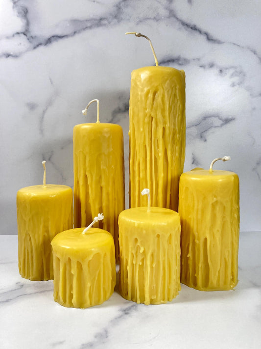 Extra Drippy Beeswax Pillar Candles - 3 Inch Diameter - Multiple Sizes Available - Handmade With 100% Pure Beeswax - Rustic Whimsical Candle