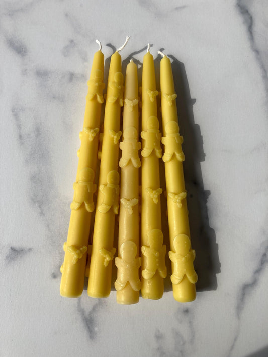 100% Pure Beeswax Gingerbread Man Christmas Taper Candles. 5 Pack Handmade Beeswax Candles - Christmas Holiday Decor Gift Candles